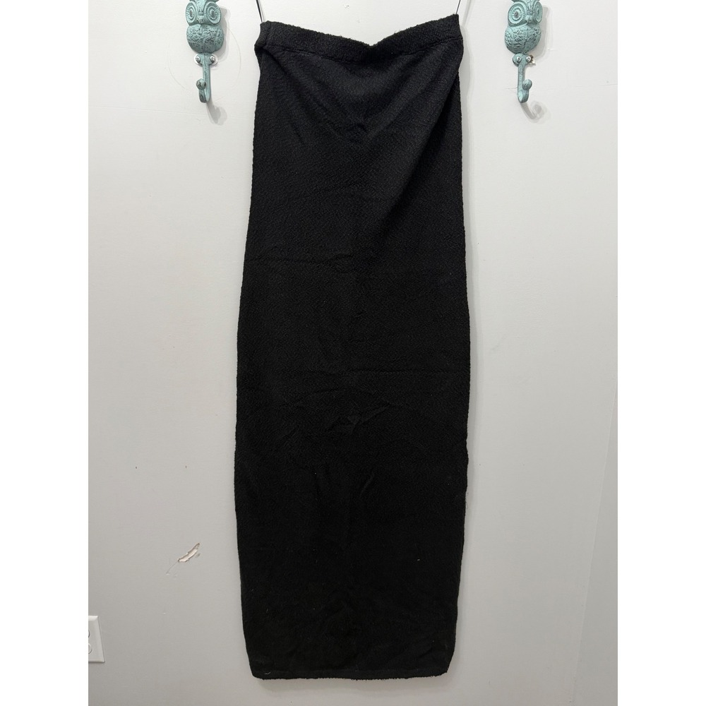 NWT Free People Beach Black Veda Ribbed Seamless Maxi Skirt Side Slit Size L